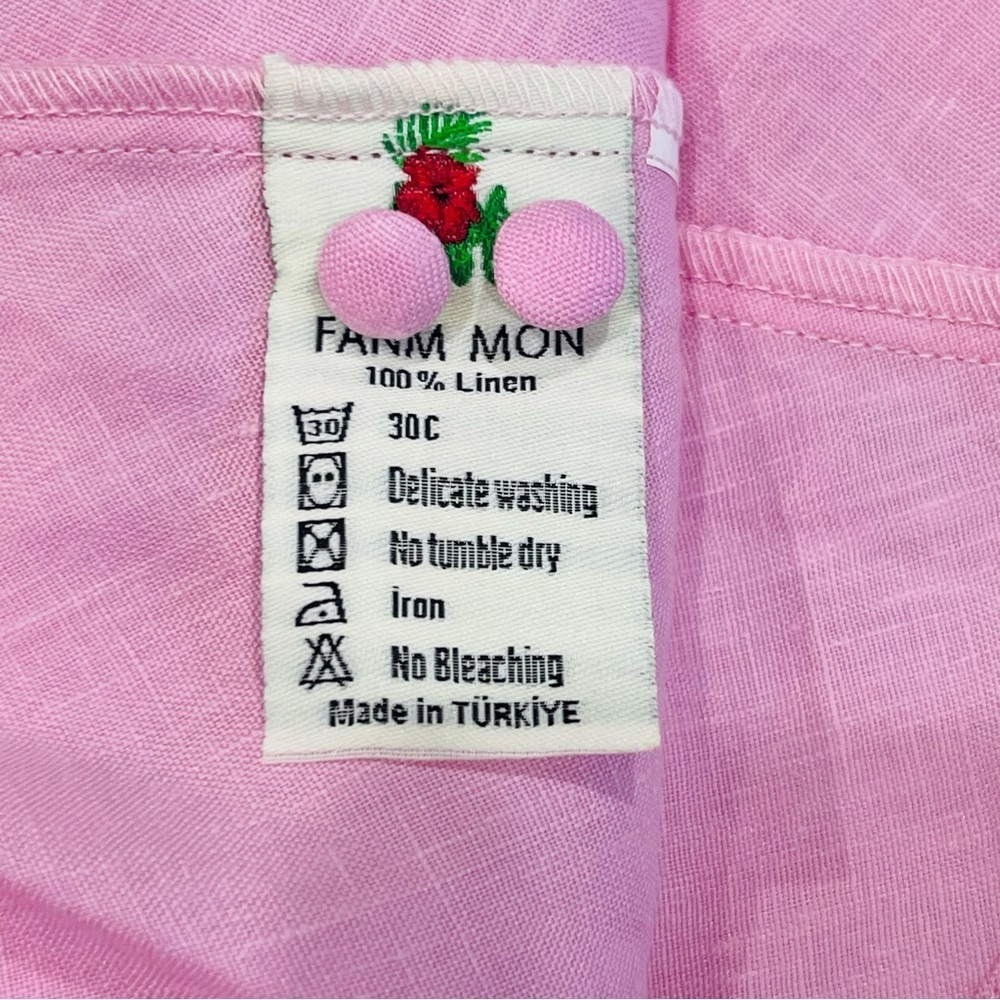 FANM MON Aster Pink Demre Linen Embroidered Maxi Dress Ruffle Sleeve NWT $357 - Picture 16 of 16
